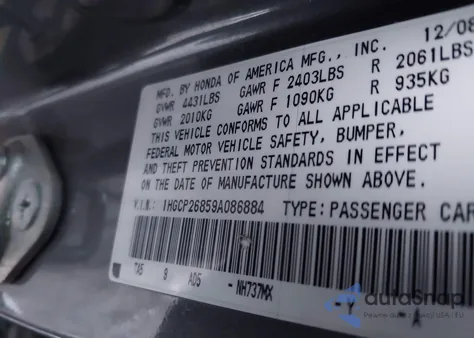 2009 Honda Accord 2.4 Ex-L z USA, uszkodzony, nr VIN 1HGCP26859A086884